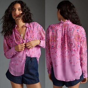 Anthropologie Pink Floral Blouse
